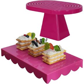 2 Pack Plastic Cake Serving Trays with Universal Detachable Base Two Shapes Dessert Display Plates for Wedding,Party,Bakery (BABY BLUE) in Saudi Arabia
