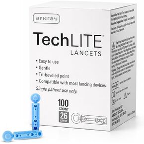 مشارط ARKRAY TechLITE مقاس 26، عدد 100 - مشارط ذات غطاء ملتوي لأجهزة الوخز، معقمة للاستخدام الفردي، مناسبة عالميًا لمعظم أجهزة الوخز القياسية in Kuwait