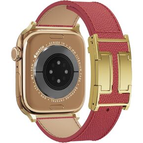 Designer Genuine Leather Band Compatible with Apple Watch Ultra/SE/Series 10/9/8/7/6/5/4/3/2/1 (49mm-38mm), Magnetic Buckle Replacement Strap for Men & Women in Kuwait
