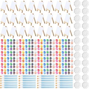 Qilery 12 Set Acrylic Paint Kit Mini Stretched Canvas with Easel, Acrylic Paints Strips, Brushes, Palette, Art Set for Kids Adults Classroom Birthday Party Favors(5.9 x 5.9 Inch) in Kuwait