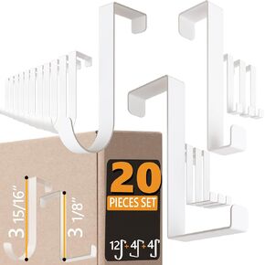 خطافات فوق الباب، مجموعة مكونة من 20 خطافًا من الفولاذ المقاوم للصدأ - 12 × شماعة معطف على شكل حرف J، 4 × حامل مناشف على شكل Z، 4 × خطافات خزانة تناسب حتى 1 3/8 بوصة - شماعة إكليل، رفيعة بما يكفي لإغلاق الأبواب in Kuwait