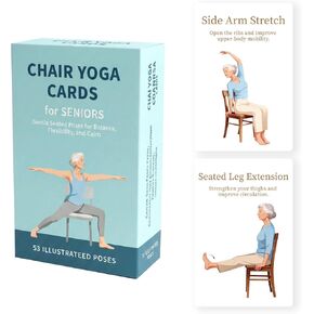 بطاقات يوغا كبيرة الحجم لكبار السن، 53 وضعية لليوجا والتمدد، سطح تمارين بطباعة كبيرة خطوة بخطوة مع صندوق تخزين، حركة منخفضة التأثير وتمارين مرونة لكبار السن in Kuwait