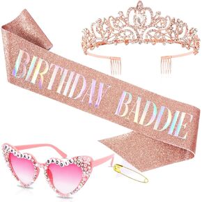 Birthday Baddie Sash & Sunglasses & Crown for Women, Hapdoo “BIRTHDAY BADDIE" Sash for Girl, Happy Funny Birthday Decorations Baddie Accessories for Women Party Favors Supplies in Kuwait