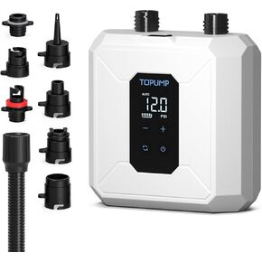 مضخة لوح مجداف كهربائية محمولة، مضخة SUP لاسلكية قابلة لإعادة الشحن بقوة 20 رطل لكل بوصة مربعة مع إيقاف تلقائي، نفخ وتفريغ سريع مزدوج المرحلة، 7 فوهات لزوارق الكاياك والقوارب والخيام in Kuwait