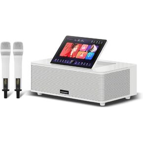 2026 KaraoPro KV-MS9 نظام مكبرات الصوت الكامل مع 2 ميكروفونات لاسلكية، مشغل كاريوكي صيني، شاشة لمس عالية الدقة 14 بوصة، تنزيل أغنية سحابية عالية السرعة 650K ويوتيوب (أبيض) in Kuwait
