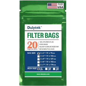 Dulytek Premium Nylon 20 قطعة أكياس فلتر، 25 ميكرون، 2 بوصة × 3 بوصة، خياطة مزدوجة، بدون انفجارات، صنع في الولايات المتحدة الأمريكية in Kuwait