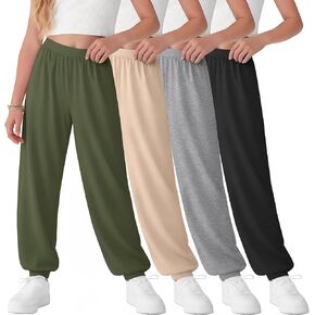 4 Pack Girls Sweatpants Joggers Lightweight Soft Kids Athletic Pants with Elastic Waist Active Casual Comfy Pants in Kuwait