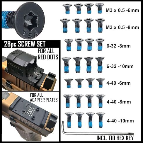 TSA® Premium 28-Piece Screw Kit for Glock® MOS Adapter Plates & Red Dot Optics – Carbon Steel, Blue Threadlocker, T10 Hex Key – Fits Trijicon® RMR, Holosun®, Leupold®, Shield®, ACRO® in Kuwait