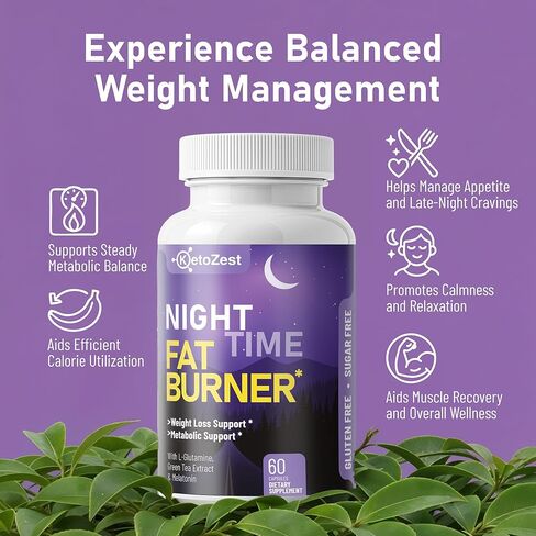 حارق الدهون أثناء الليل لفقدان الوزن - معزز لعملية التمثيل الغذائي لحرق دهون البطن أثناء الليل ومكمل طبيعي لتثبيط الشهية للرجال والنساء - حبوب دعم للتحكم في الوزن للاسترخاء in Kuwait