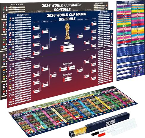 Joyvera 3 Pack 2026 World Cup Extra Large Schedule Poster Set, 39.4“ × 25.6" Double-Sided World Cup Wall Chart (Crease-Free) with Soccer Tournament Decorations for Home, Bar, Soccer Viewing Parties in Kuwait