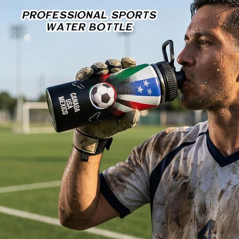 إصدار مشجعي كرة القدم لعام 2026، زجاجة مياه سعة 18 أونصة - هدية تذكارية للبلدان المضيفة في كندا والولايات المتحدة الأمريكية والمكسيك - قارورة رياضية معزولة بالفراغ من الفولاذ المقاوم للصدأ مع غطاء صنبور مانع للتسرب - أفضل هدية لعشاق كرة القدم in Saudi Arabia