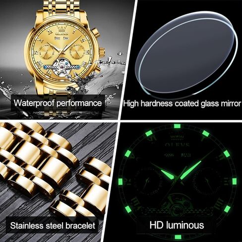 OLEVS Watches for Men 42MM Large Dial Skeleton with Luminous Waterproof Stainless Steel Fashion Dress Car Watch in Saudi Arabia