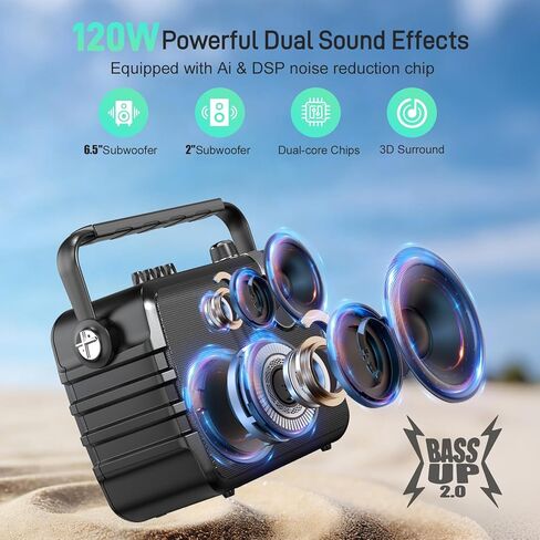 SHIDU 120W Power Voice Amplifier with 2 Wireless Bluetooth Microphones, Professional Microphone with Speaker Portable PA System & Karaoke Machine Support USB/TF Card/Aux/Guitar K6 in Kuwait
