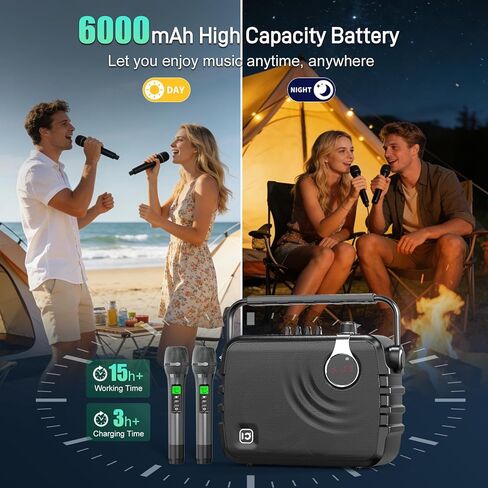 SHIDU 120W Power Voice Amplifier with 2 Wireless Bluetooth Microphones, Professional Microphone with Speaker Portable PA System & Karaoke Machine Support USB/TF Card/Aux/Guitar K6 in Kuwait