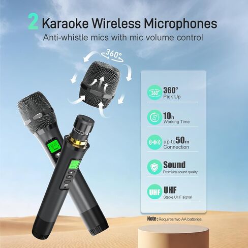 SHIDU 120W Power Voice Amplifier with 2 Wireless Bluetooth Microphones, Professional Microphone with Speaker Portable PA System & Karaoke Machine Support USB/TF Card/Aux/Guitar K6 in Kuwait