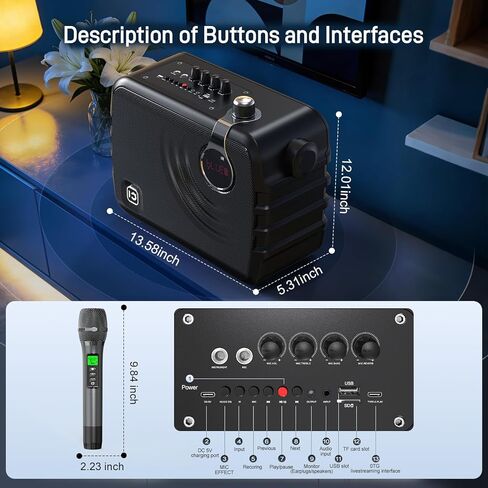SHIDU 120W Power Voice Amplifier with 2 Wireless Bluetooth Microphones, Professional Microphone with Speaker Portable PA System & Karaoke Machine Support USB/TF Card/Aux/Guitar K6 in Kuwait