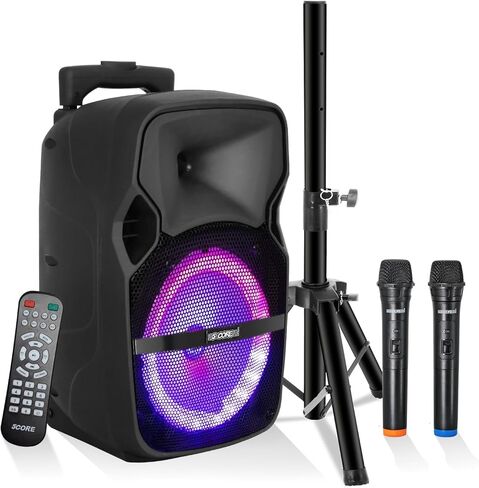 5 Core Bluetooth Party Speaker with Microphone 250 Watt Loud DJ PA System Portable Rechargeable Outdoor Karaoke System w Two Wireless Mics - Active Home 8 2-MIC in Saudi Arabia
