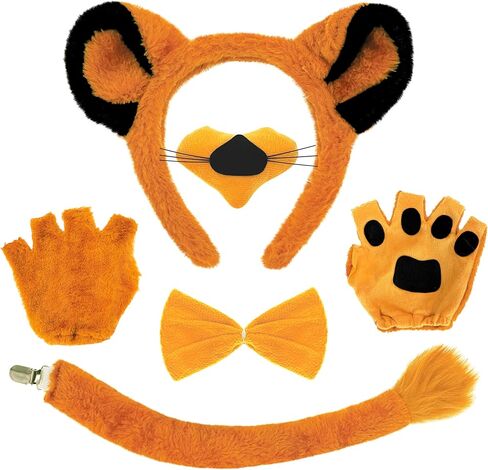 6Pcs Lion Ears Costume Headband Nose Tail Bow Tie Gloves Lion Themed Party for Women Birthday Halloween Dress up Adult in Saudi Arabia