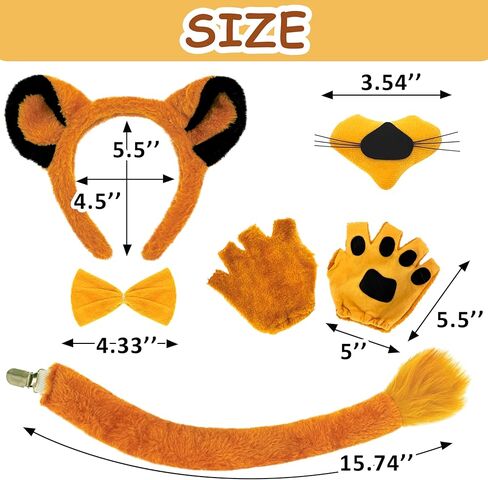 6Pcs Lion Ears Costume Headband Nose Tail Bow Tie Gloves Lion Themed Party for Women Birthday Halloween Dress up Adult in Saudi Arabia