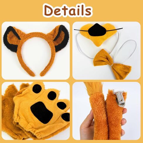 6Pcs Lion Ears Costume Headband Nose Tail Bow Tie Gloves Lion Themed Party for Women Birthday Halloween Dress up Adult in Saudi Arabia