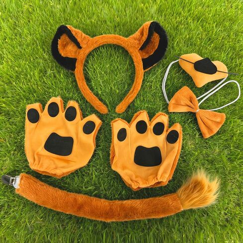 6Pcs Lion Ears Costume Headband Nose Tail Bow Tie Gloves Lion Themed Party for Women Birthday Halloween Dress up Adult in Saudi Arabia