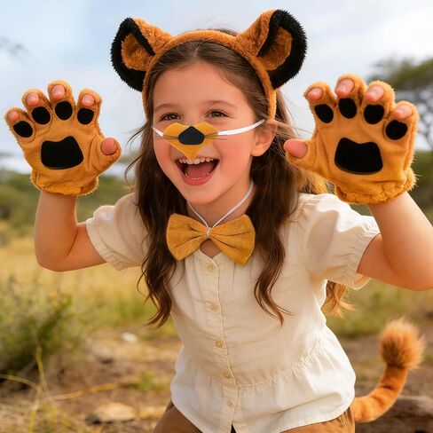 6Pcs Lion Ears Costume Headband Nose Tail Bow Tie Gloves Lion Themed Party for Women Birthday Halloween Dress up Adult in Saudi Arabia
