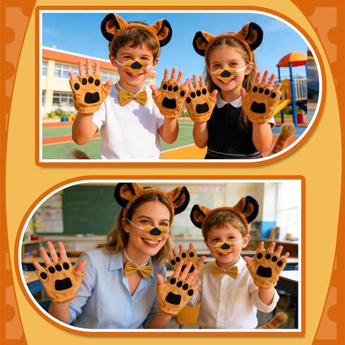 6Pcs Lion Ears Costume Headband Nose Tail Bow Tie Gloves Lion Themed Party for Women Birthday Halloween Dress up Adult in Saudi Arabia