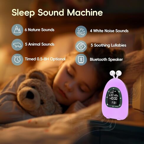 Sunrise Alarm Clock Wake Up Light, White Noise Sound Machine with 20 Soothing Sounds, 10 Night Lights, Bluetooth Speaker/Temp & Humidity/Rechargeable, Dimmable Clock Gift for Baby Kids Adults in Saudi Arabia