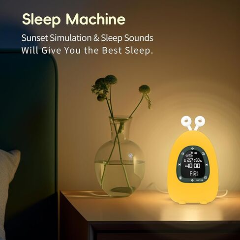 Sunrise Alarm Clock Wake Up Light, White Noise Sound Machine with 20 Soothing Sounds, 10 Night Lights, Bluetooth Speaker/Temp & Humidity/Rechargeable, Dimmable Clock Gift for Baby Kids Adults in Saudi Arabia