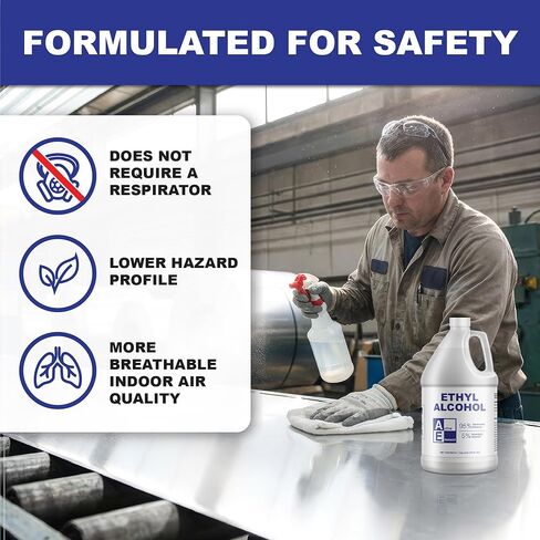 Ethyl Alcohol (Ethanol) 95% Denatured – 1 Gallon – High Purity Multi-Use Solvent – Lab, Electronics, Shellac Thinner & Surface Cleaning – 5% Isopropyl – No Methanol – Made in USA in Kuwait