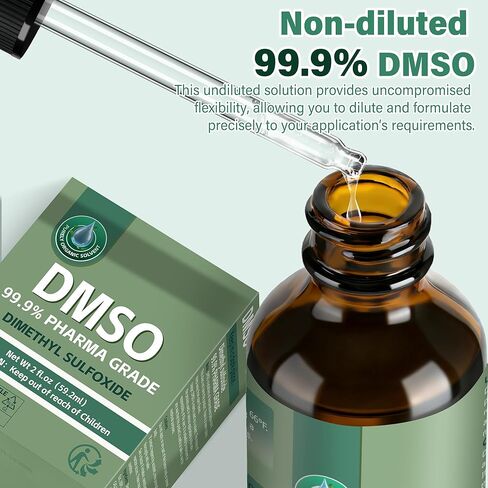 DMSO 99.9%، DMSO نقي من الدرجة الصيدلانية مع قطارة في زجاجة زجاجية، سائل ثنائي ميثيل سلفوكسيد غير مخفف، 2 أونصة سائلة in Kuwait