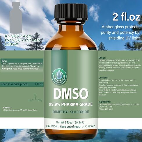DMSO 99.9%، DMSO نقي من الدرجة الصيدلانية مع قطارة في زجاجة زجاجية، سائل ثنائي ميثيل سلفوكسيد غير مخفف، 2 أونصة سائلة in Kuwait