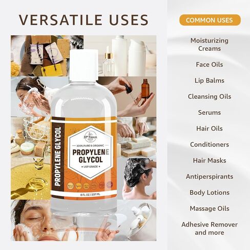 Propylene Glycol USP Grade (16 oz) Non-GMO Moisturizer, Solvent, Emulsifier, Humectant, Soaps, Lotions, Antifreeze, Fog Machines | Highest Purity Manufactured in USA | 16 FL OZ in Kuwait