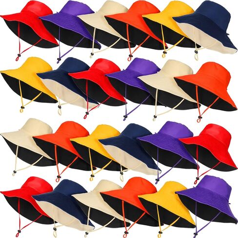 Xuhal 24 PCS قبعات دلو واسعة الحافة للنساء الجزء الأكبر 50+ الأشعة فوق البنفسجية القبعات شاطئ الصيف الصلبة للعطلة in Kuwait