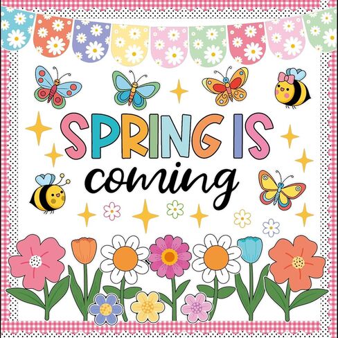 70 Pcs Hello Spring Bulletin Board Decorations Spring Flowers Butterflies Cutouts Classroom Decor School Holiday Game Party Supplies for Kids Bedroom Colorful Fun Craft in Kuwait