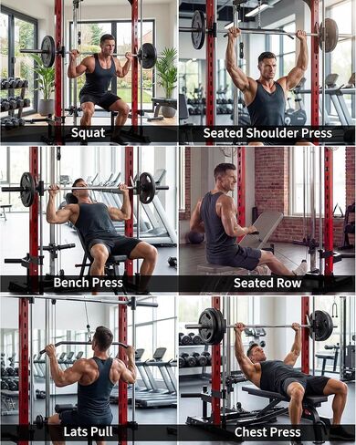 سميث ماشين هوم جيم، حامل قفص القرفصاء بقوة 1000 رطل مع منسدلة LAT، شريط منخفض الصف وتخزين لوحة الوزن، معدات تمرين متعددة الوظائف لتدريب القوة in Kuwait