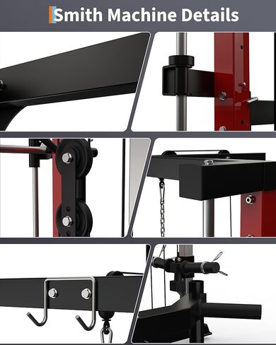 سميث ماشين هوم جيم، حامل قفص القرفصاء بقوة 1000 رطل مع منسدلة LAT، شريط منخفض الصف وتخزين لوحة الوزن، معدات تمرين متعددة الوظائف لتدريب القوة in Kuwait