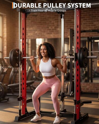 سميث ماشين هوم جيم، حامل قفص القرفصاء بقوة 1000 رطل مع منسدلة LAT، شريط منخفض الصف وتخزين لوحة الوزن، معدات تمرين متعددة الوظائف لتدريب القوة in Kuwait