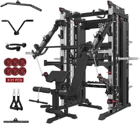 آلة سميث التجارية مع كومة الأثقال، نظام الصالة الرياضية المنزلية الكل في واحد على شكل قفص القرفصاء مع ملحق ضغط الساق وكابل كروس، مدرب متعدد الوظائف مع نظام بكرة مزدوج لصالة الألعاب الرياضية المنزلية in Kuwait