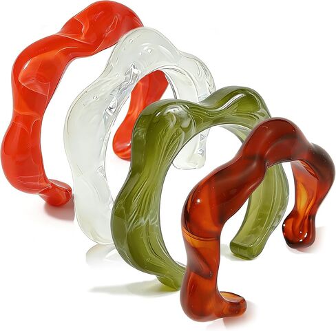 CJIAYUJEW Acrylic Chunky Bangle Bracelets for Women Irregular Geometry Resin Bracelet Set Geometric Brown Cuff Wide Wristband Bracelet colorful Statement Thick Acetate Jewelry Set in Saudi Arabia