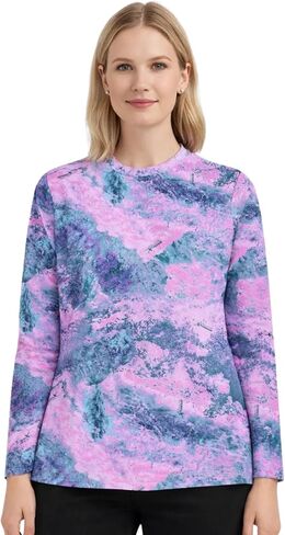 Tees Tees Fishing Realtree في Xtreme Camo Print for Women Lavender Pink Long Sleeve UPF 50 in Kuwait
