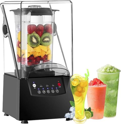 خلاط تجاري صانع العصائر، خلاط كهربائي بحامل سعة 1.8 لتر، شفرة ثلج بقوة 17000 دورة في الدقيقة مع درع عازل للصوت، 5 سرعات، للمطبخ والحليب والشاي والقهوة والحلوى والترفيه in Kuwait