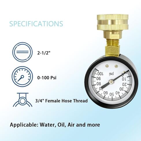 YSIL 0-100 PSI مقياس اختبار ضغط المياه 3/4 بوصة GHT أنثى خرطوم حديقة علبة حديد مع حلقة إغلاق لقياس نظام الري المنزلي in Kuwait