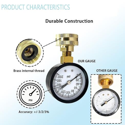 YSIL 0-100 PSI مقياس اختبار ضغط المياه 3/4 بوصة GHT أنثى خرطوم حديقة علبة حديد مع حلقة إغلاق لقياس نظام الري المنزلي in Kuwait