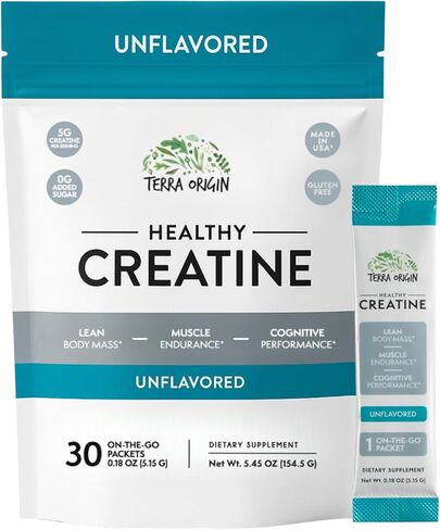 تيرا أوريجين مسحوق الكرياتين الصحي ميكرونيزد مونوهيدرات | 30 عبوة لاصقة | دعم الأداء العضلي والمعرفي* | ملحق للنساء والرجال | بدون نكهة، خالي من الغلوتين، خالي من السكر in Kuwait