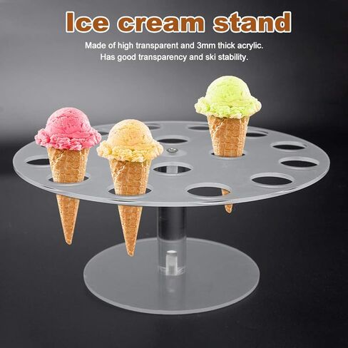Ice Cream Cone Holder, 16 Holes Acrylic Stand for Displaying Waffle Cones, Cupcakes, Hand Roll Sushi, Popcorn, Food Display Stand for Party Birthday Wedding Christmas in Kuwait