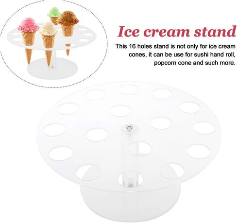 Ice Cream Cone Holder, 16 Holes Acrylic Stand for Displaying Waffle Cones, Cupcakes, Hand Roll Sushi, Popcorn, Food Display Stand for Party Birthday Wedding Christmas in Kuwait