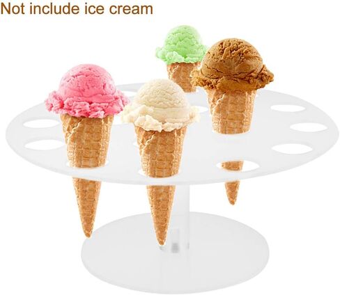 Ice Cream Cone Holder, 16 Holes Acrylic Stand for Displaying Waffle Cones, Cupcakes, Hand Roll Sushi, Popcorn, Food Display Stand for Party Birthday Wedding Christmas in Kuwait