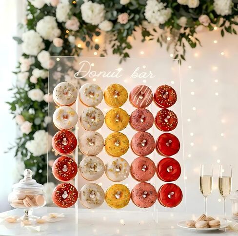 حامل عرض جداري كبير على شكل دونات من ZOOYOO لـ 50 دونات - حامل دونات أكريليك شفاف مقاس 22 × 26 بوصة للحفلات وحفلات الزفاف وأعياد الميلاد - قطعة مركزية لطاولة الحلوى مع 25 أوتاد وقاعدة ثابتة مقاس 8 بوصات in Kuwait