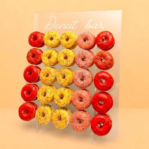 حامل عرض جداري كبير على شكل دونات من ZOOYOO لـ 50 دونات - حامل دونات أكريليك شفاف مقاس 22 × 26 بوصة للحفلات وحفلات الزفاف وأعياد الميلاد - قطعة مركزية لطاولة الحلوى مع 25 أوتاد وقاعدة ثابتة مقاس 8 بوصات in Kuwait